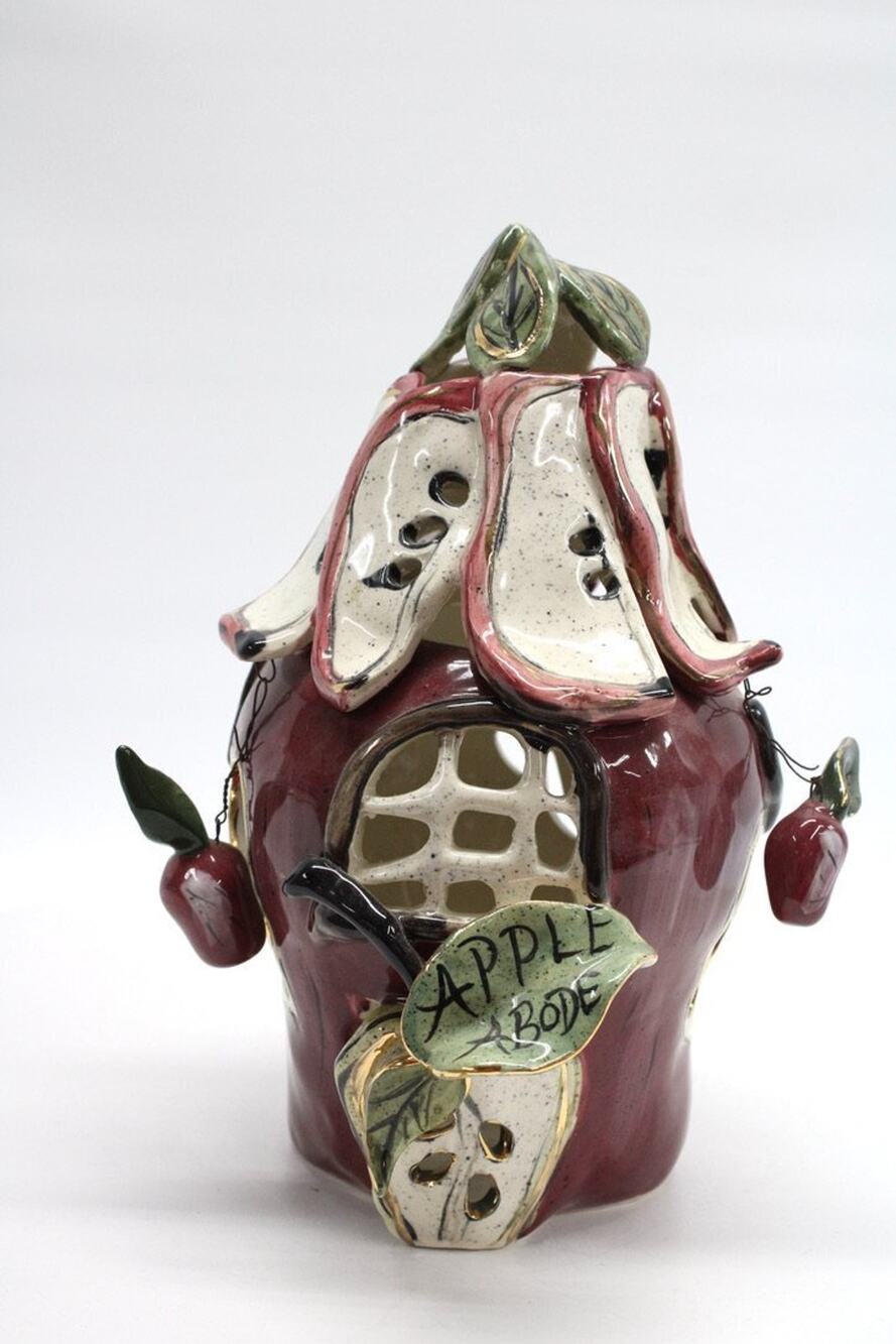 Apple Abode Clayworks House Luminary 2001 Blue Sky Heather Goldmine Tea Light